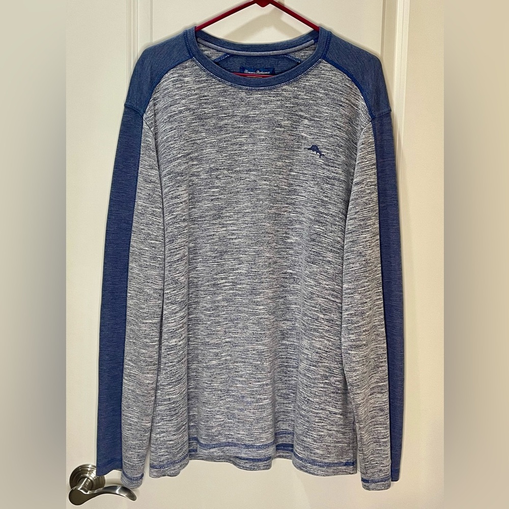 Tommy Bahama Long Sleeve Shirt Marlin Logo 2 Tone Blue Heathered Size Large